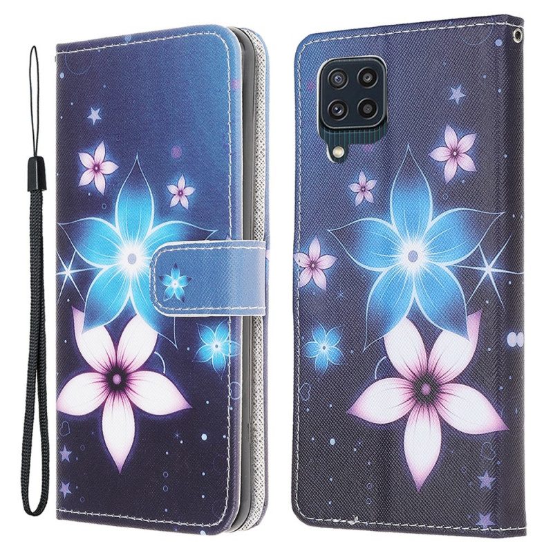 Folio-hoesje voor Samsung Galaxy M32 Met Ketting Maanband Bloemen