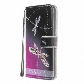 Folio-hoesje voor Samsung Galaxy M32 Met Ketting Strappy Libellen