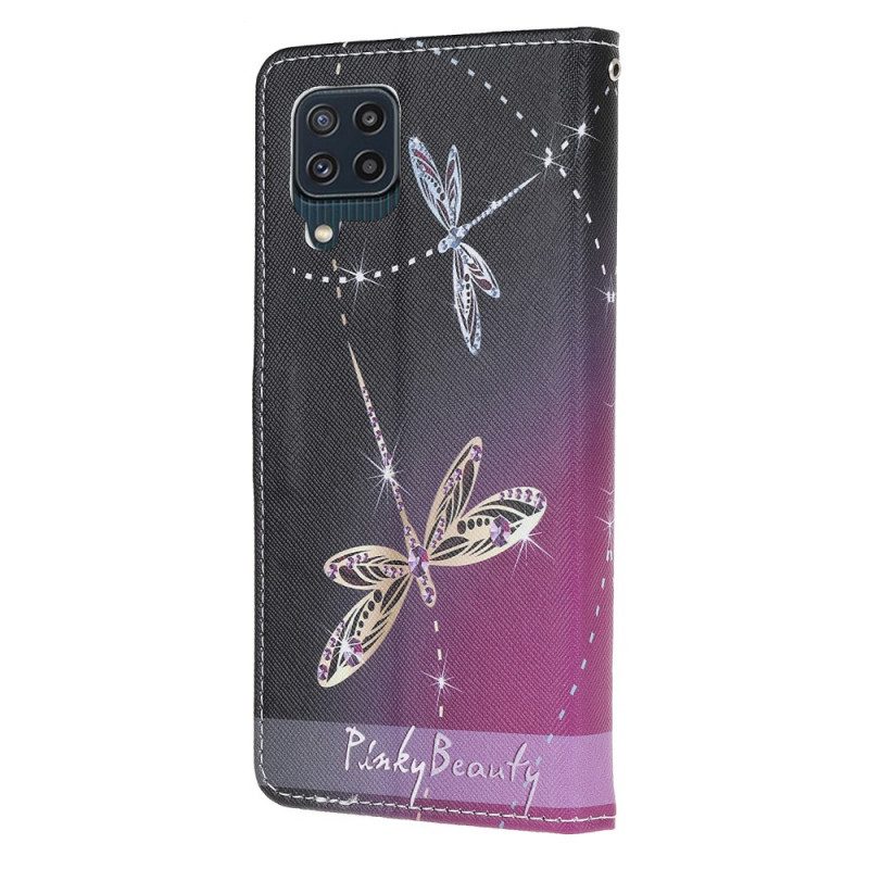 Folio-hoesje voor Samsung Galaxy M32 Met Ketting Strappy Libellen