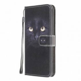 Folio-hoesje voor Samsung Galaxy M32 Met Ketting Strappy Zwarte Kattenogen