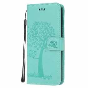 Folio-hoesje voor Samsung Galaxy M32 Met Ketting String Boom En Uilen