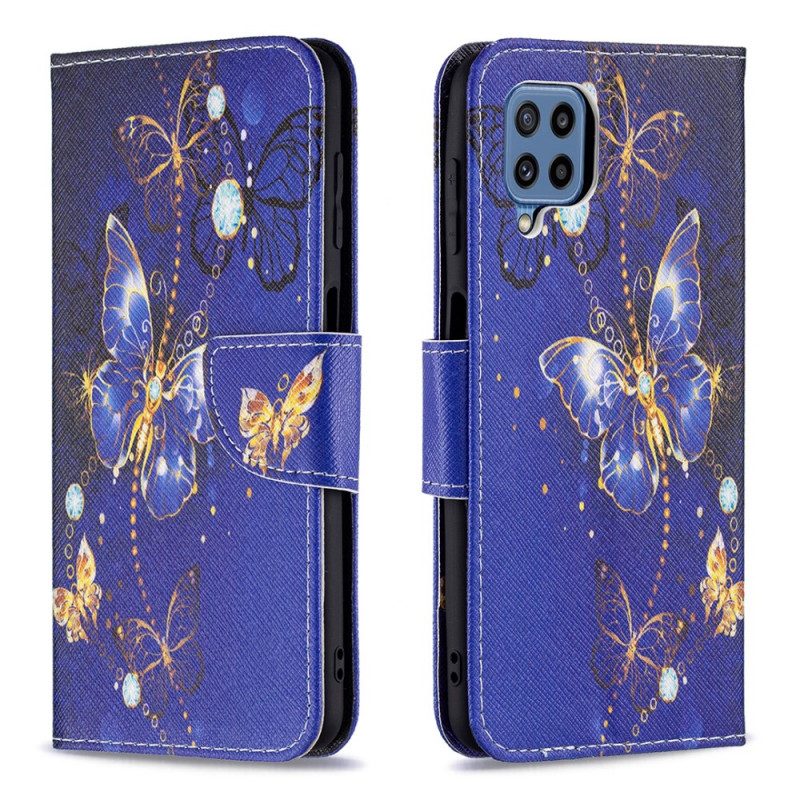 Leren Hoesje voor Samsung Galaxy M32 Gouden Vlinders