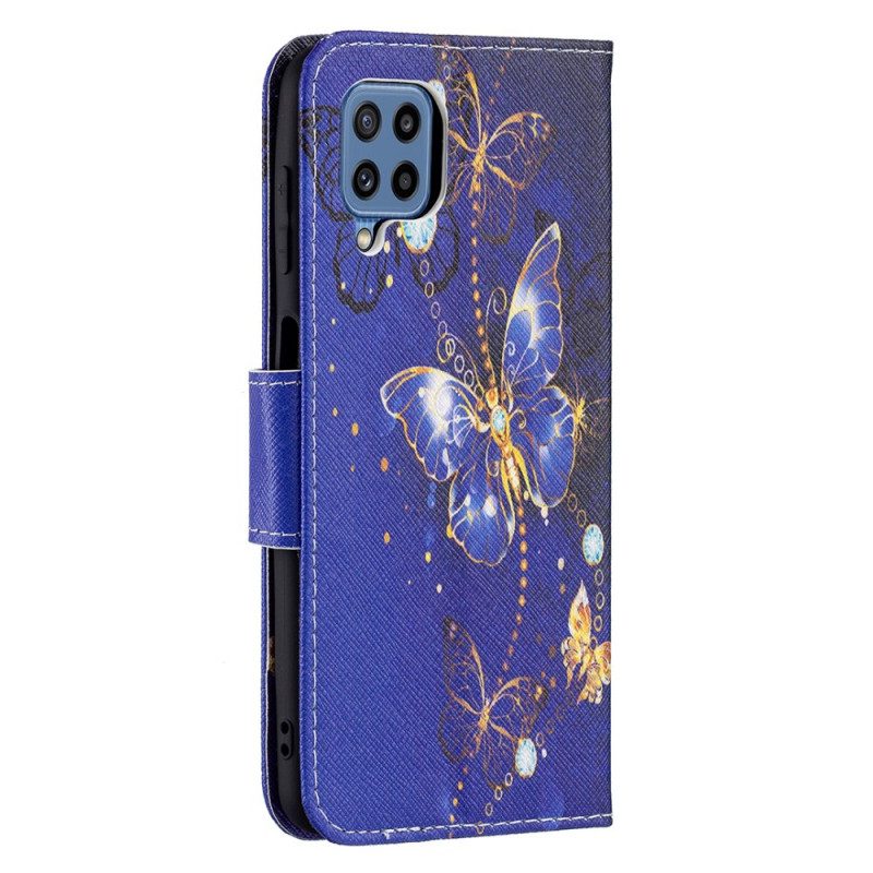 Leren Hoesje voor Samsung Galaxy M32 Gouden Vlinders