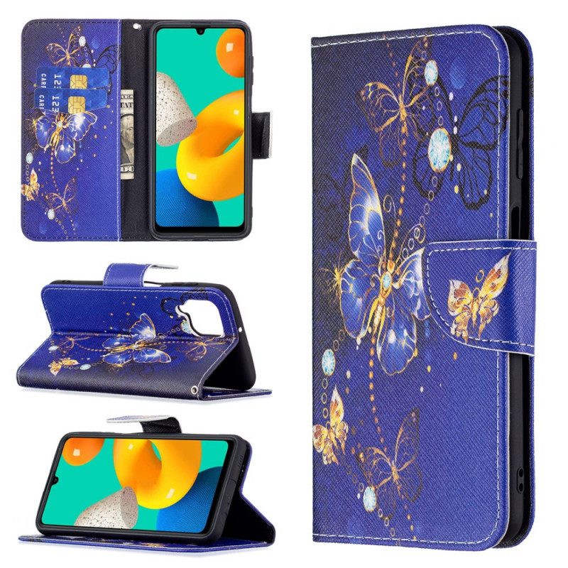 Leren Hoesje voor Samsung Galaxy M32 Gouden Vlinders