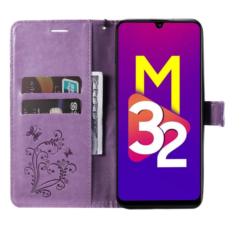 Leren Hoesje voor Samsung Galaxy M32 Met Ketting Gigantische Riemvlinders