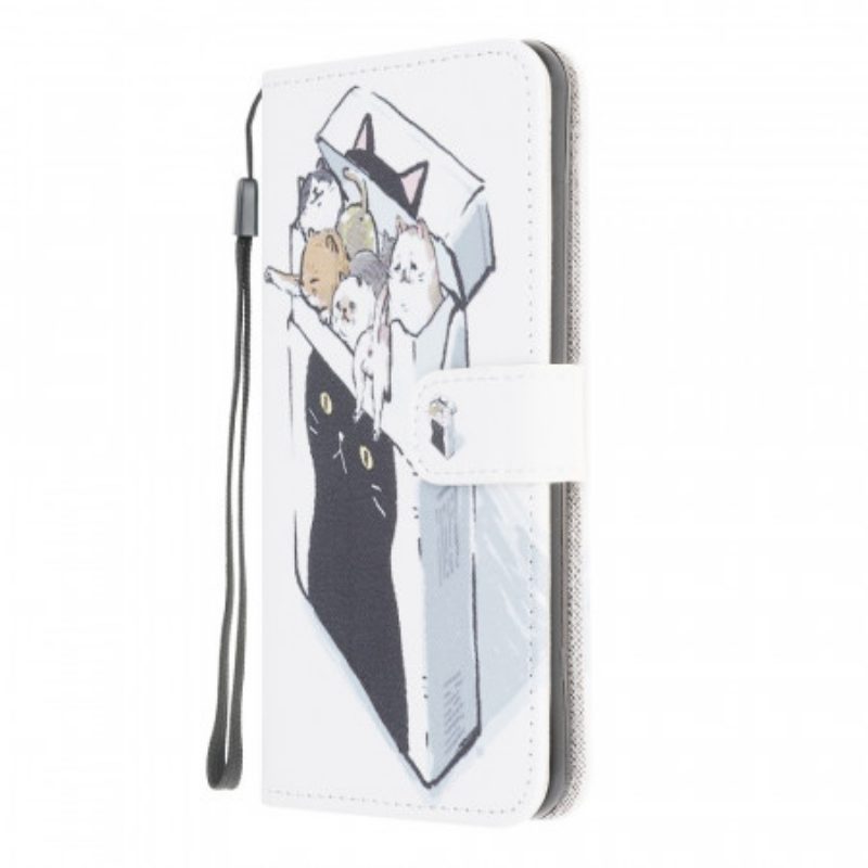 Leren Hoesje voor Samsung Galaxy M32 Met Ketting Levering Katten Met Strings