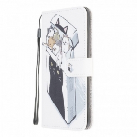 Leren Hoesje voor Samsung Galaxy M32 Met Ketting Levering Katten Met Strings