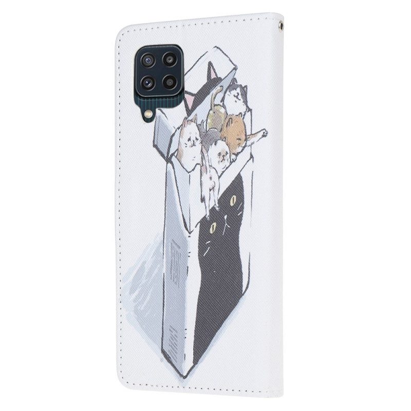 Leren Hoesje voor Samsung Galaxy M32 Met Ketting Levering Katten Met Strings