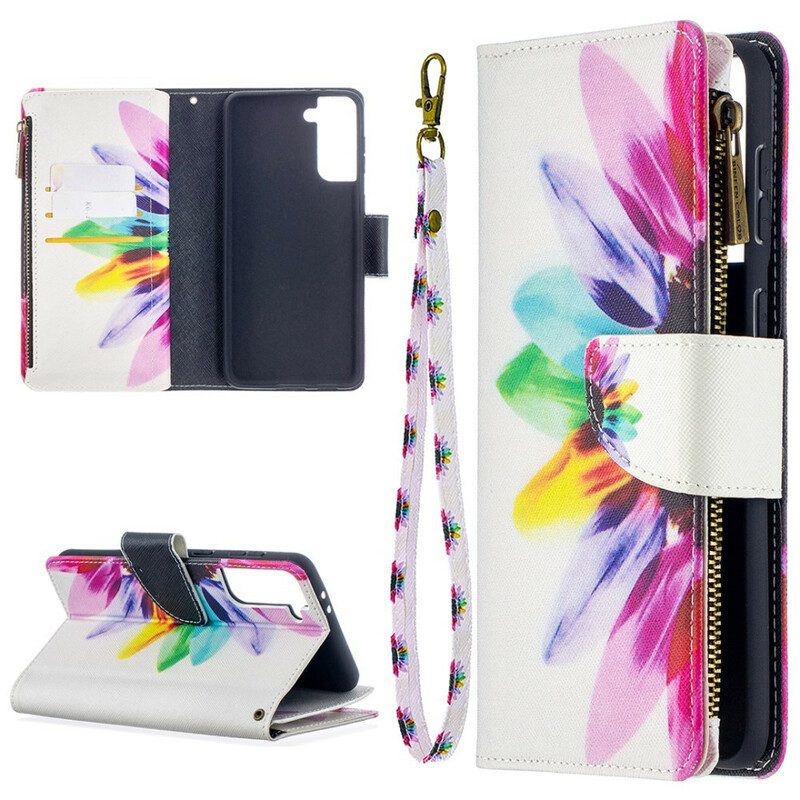 Folio-hoesje voor Samsung Galaxy S21 Plus 5G Aquarel Bloem Zakje Met Ritssluiting