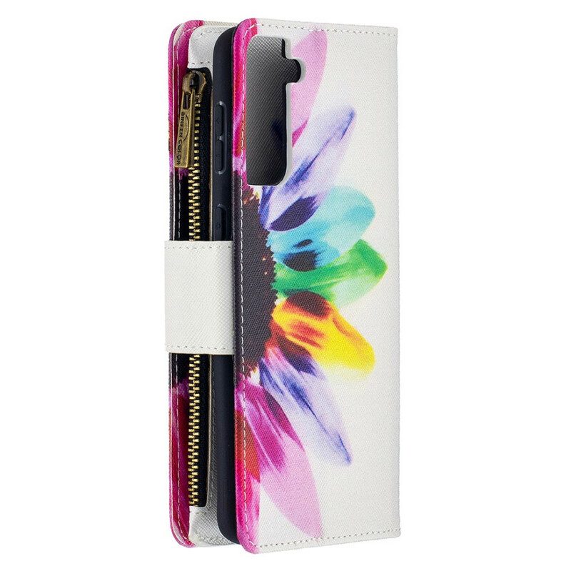 Folio-hoesje voor Samsung Galaxy S21 Plus 5G Aquarel Bloem Zakje Met Ritssluiting