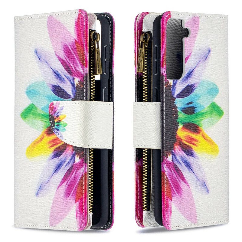 Folio-hoesje voor Samsung Galaxy S21 Plus 5G Aquarel Bloem Zakje Met Ritssluiting