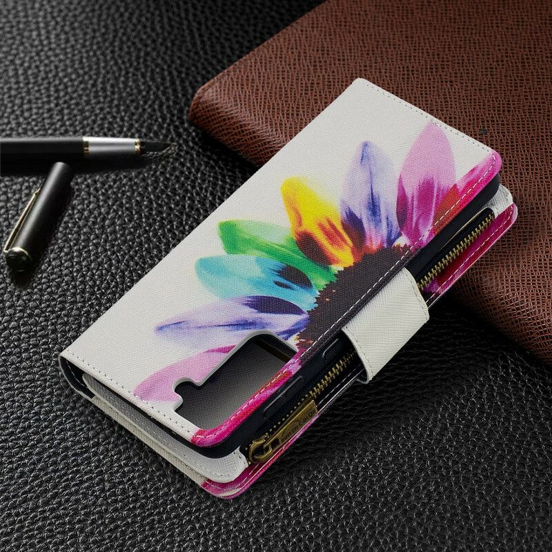 Folio-hoesje voor Samsung Galaxy S21 Plus 5G Aquarel Bloem Zakje Met Ritssluiting