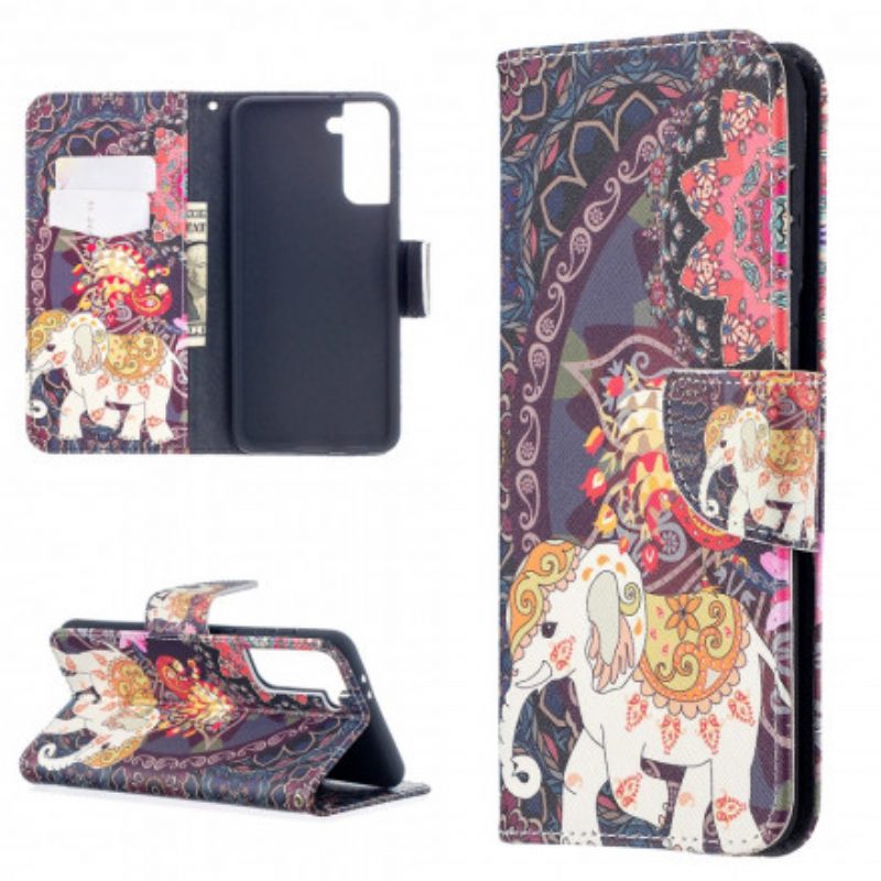 Folio-hoesje voor Samsung Galaxy S21 Plus 5G Etnische Olifanten Mandala