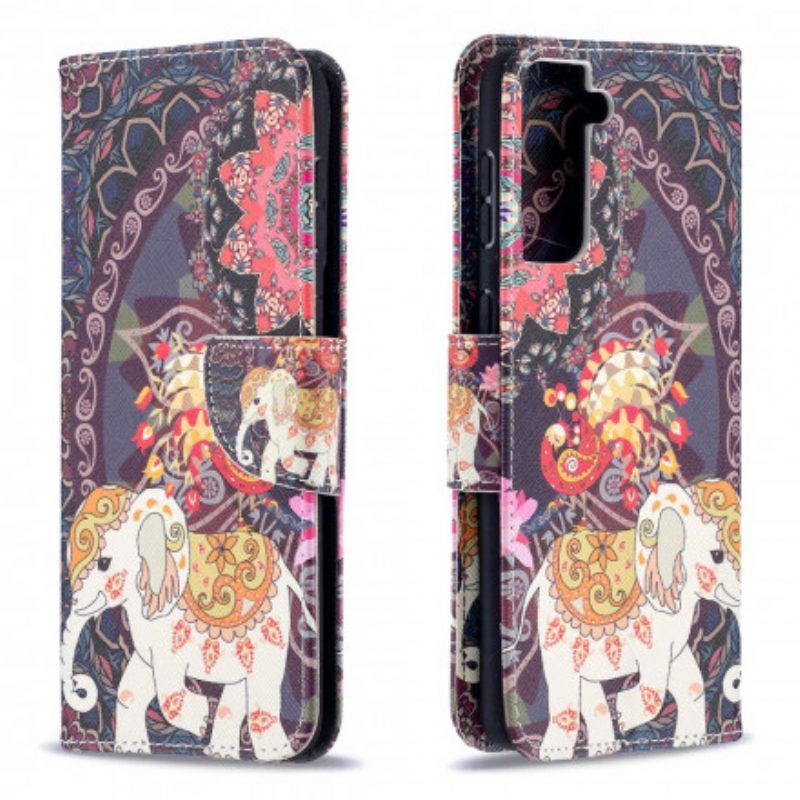 Folio-hoesje voor Samsung Galaxy S21 Plus 5G Etnische Olifanten Mandala