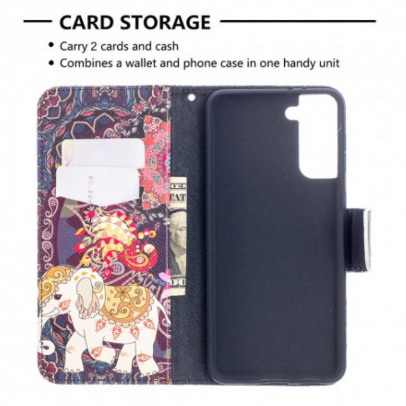 Folio-hoesje voor Samsung Galaxy S21 Plus 5G Etnische Olifanten Mandala