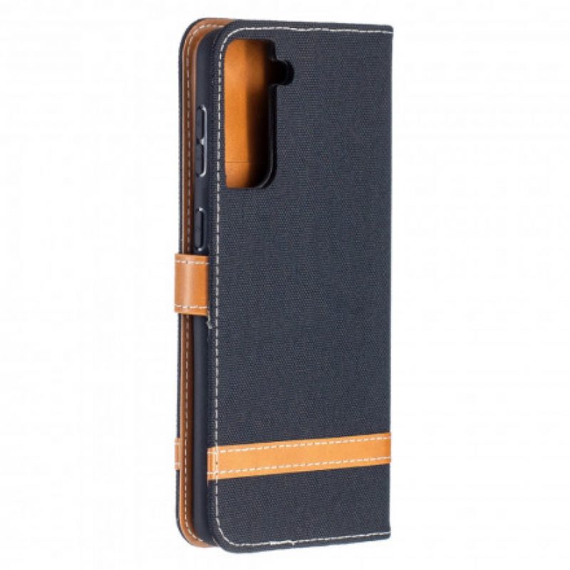 Folio-hoesje voor Samsung Galaxy S21 Plus 5G Met Ketting Band Van Stof En Leereffect