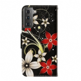 Folio-hoesje voor Samsung Galaxy S21 Plus 5G Met Ketting Kleurrijke Strappy Bloemen