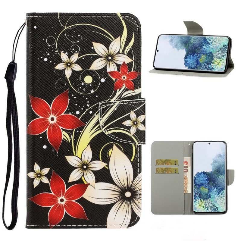 Folio-hoesje voor Samsung Galaxy S21 Plus 5G Met Ketting Kleurrijke Strappy Bloemen