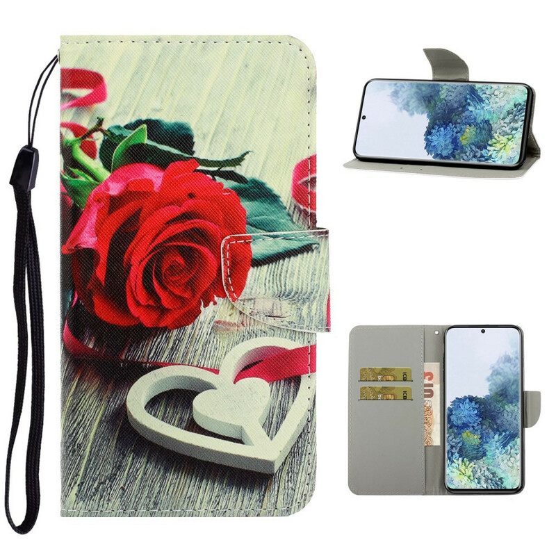 Folio-hoesje voor Samsung Galaxy S21 Plus 5G Met Ketting Romantische Roos Met Riem