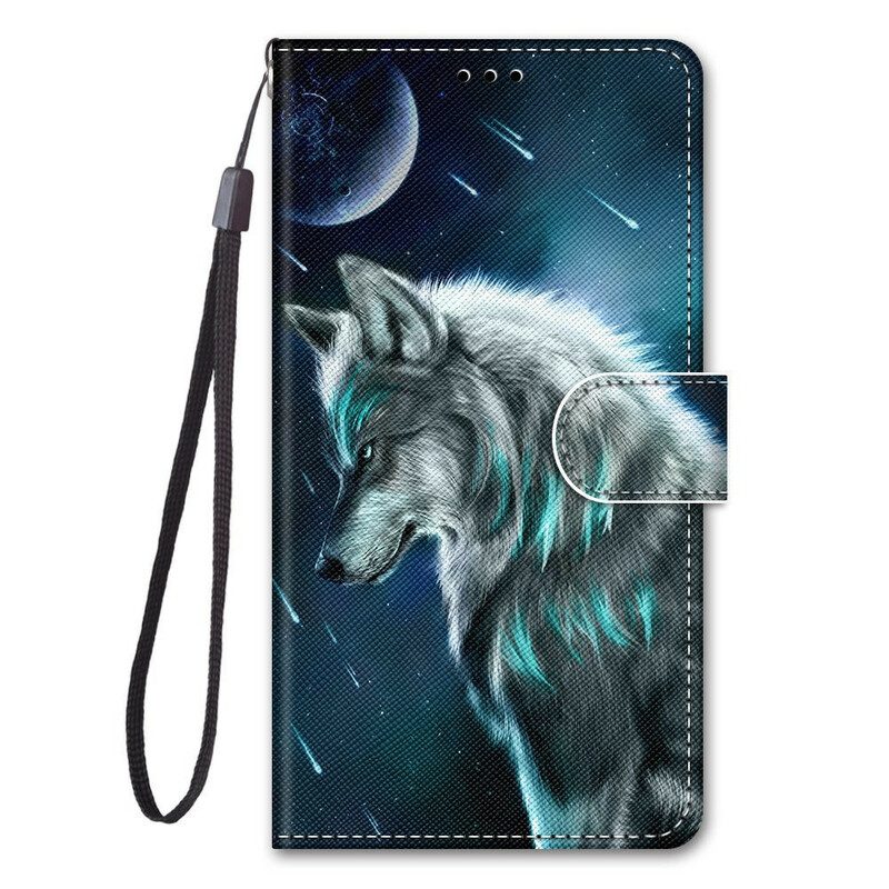 Folio-hoesje voor Samsung Galaxy S21 Plus 5G Wolf Onder Een Regen Van Sterren