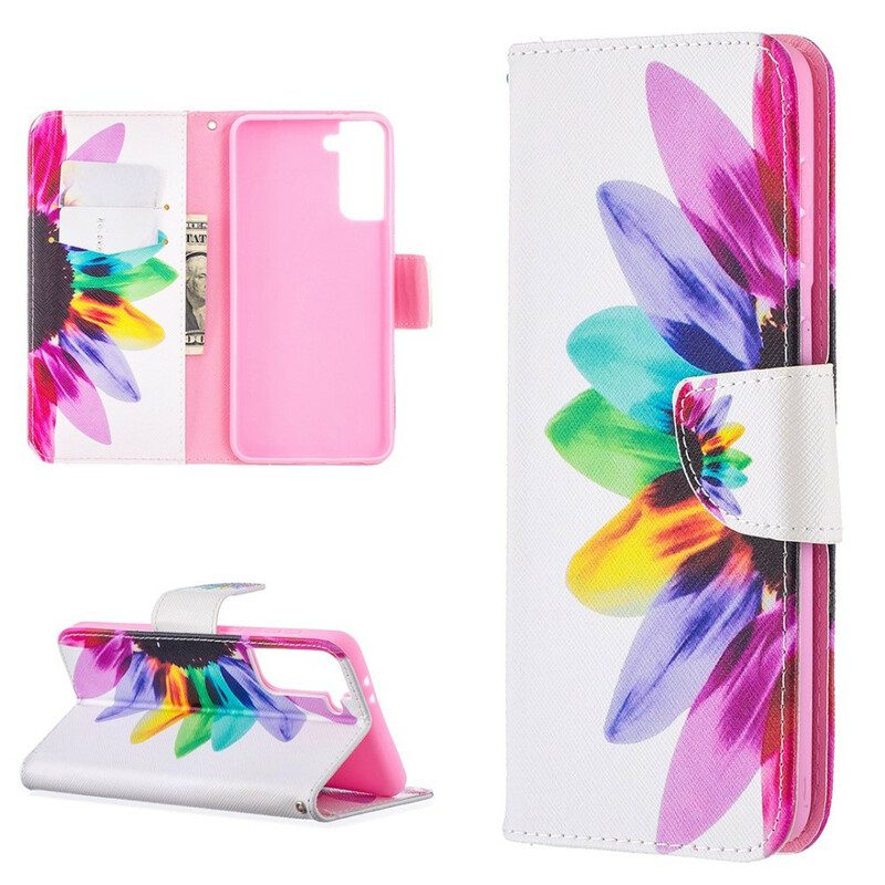 Leren Hoesje voor Samsung Galaxy S21 Plus 5G Waterverf Bloem