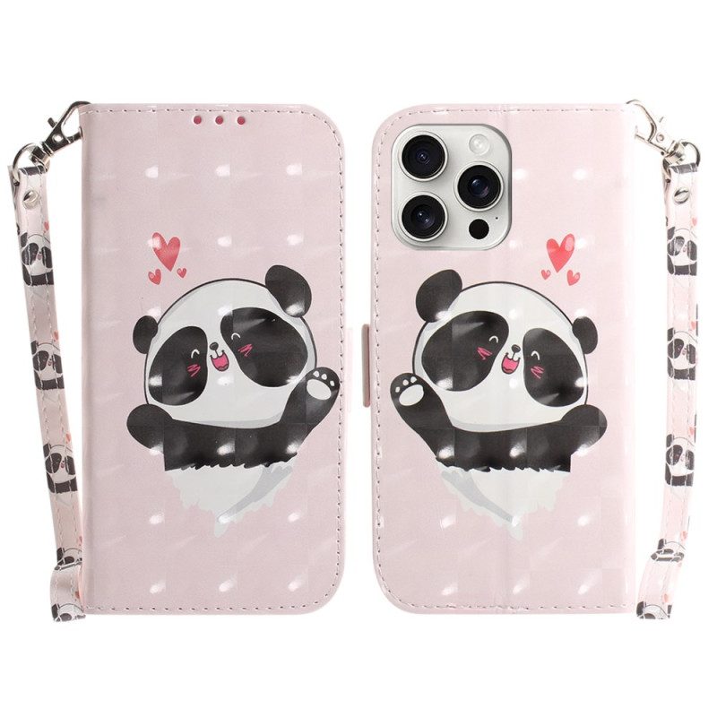 Bescherming Hoesje iPhone 16 Pro Panda Love Met Riempje