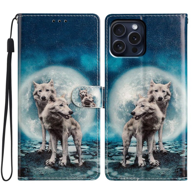 Bescherming Hoesje iPhone 16 Pro Twee Wolven Met Riemen