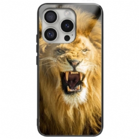 Cover Hoesje iPhone 16 Pro Telefoonhoesje Gehard Glas Met Leeuwenpatroon