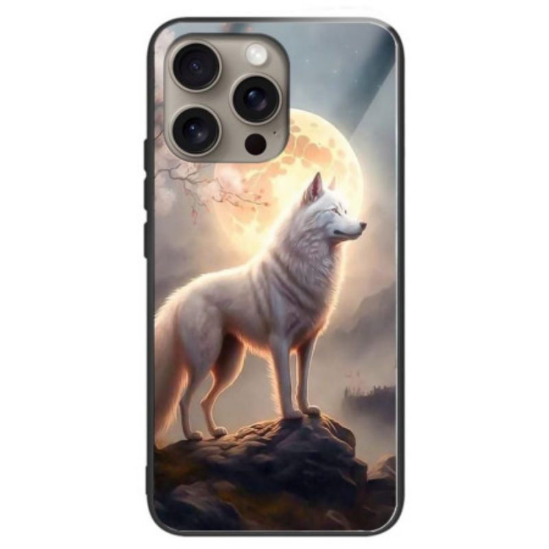 Cover Hoesje iPhone 16 Pro Telefoonhoesje Maanlicht Wolf Gehard Glas