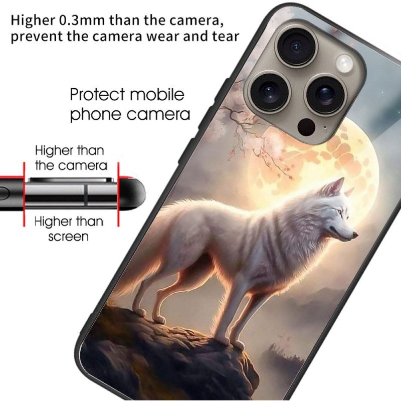 Cover Hoesje iPhone 16 Pro Telefoonhoesje Maanlicht Wolf Gehard Glas