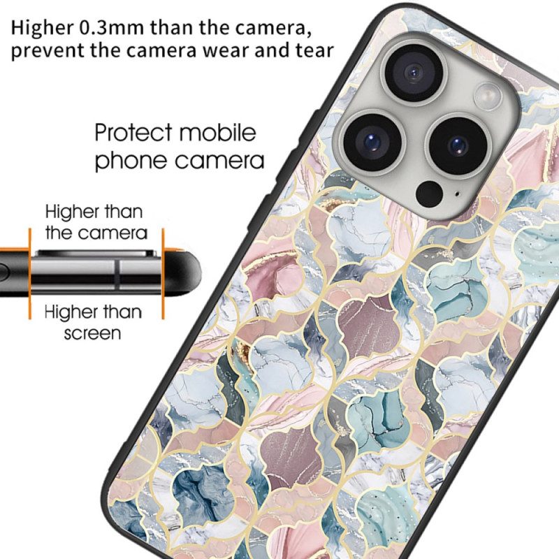 Cover Hoesje iPhone 16 Pro Telefoonhoesje Marmeren Tegel Van Gehard Glas