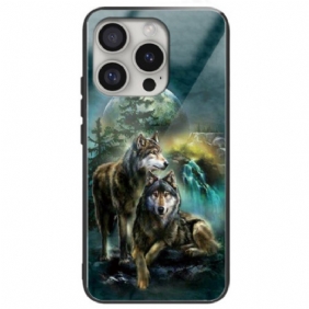 Cover Hoesje iPhone 16 Pro Telefoonhoesje Wolven Van Gehard Glas