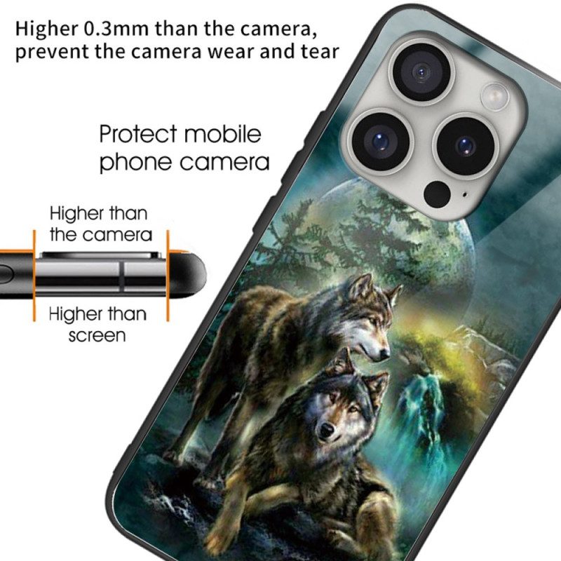 Cover Hoesje iPhone 16 Pro Telefoonhoesje Wolven Van Gehard Glas