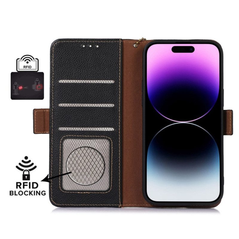 Flip Case Leren iPhone 16 Pro Litchi-textuurleer