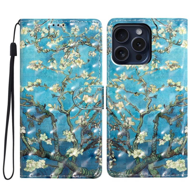 Folio-hoesje iPhone 16 Pro Telefoonhoesje Bloemenkunst Met Riem