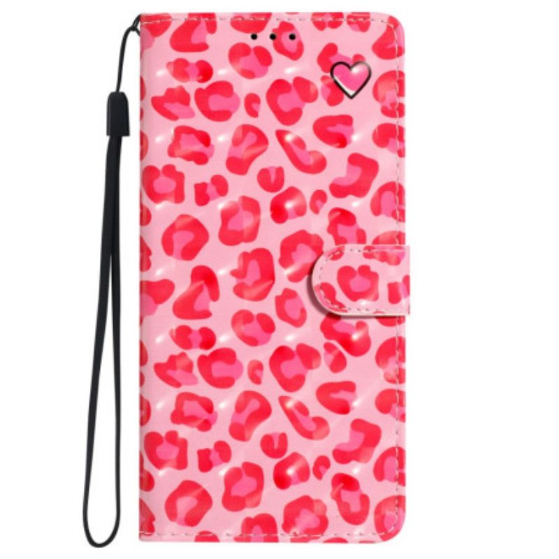 Folio-hoesje iPhone 16 Pro Telefoonhoesje Roze Luipaardband