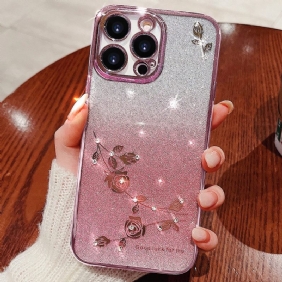 Hoesje iPhone 16 Pro Bloemen En Strasssteentjes Kadem