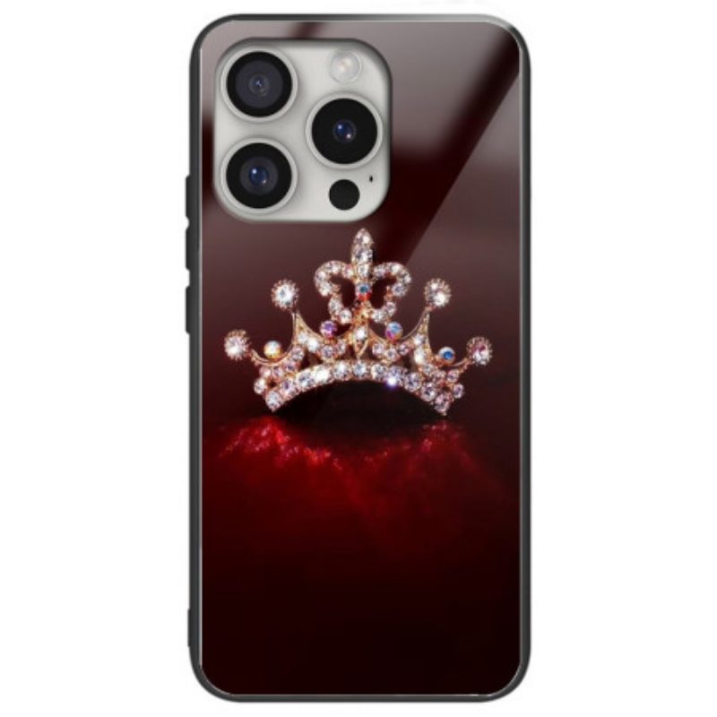 Hoesje iPhone 16 Pro Gehard Glas Met Diamanten Kroon Bescherming Hoesje