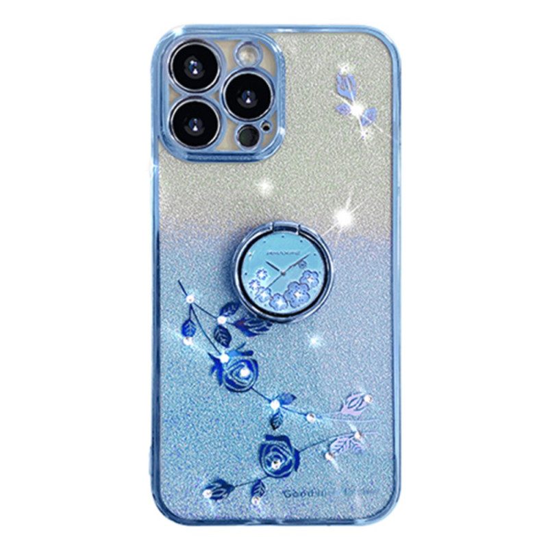 Hoesje iPhone 16 Pro Steunring Met Bloem En Strass Kadem Bescherming Hoesje