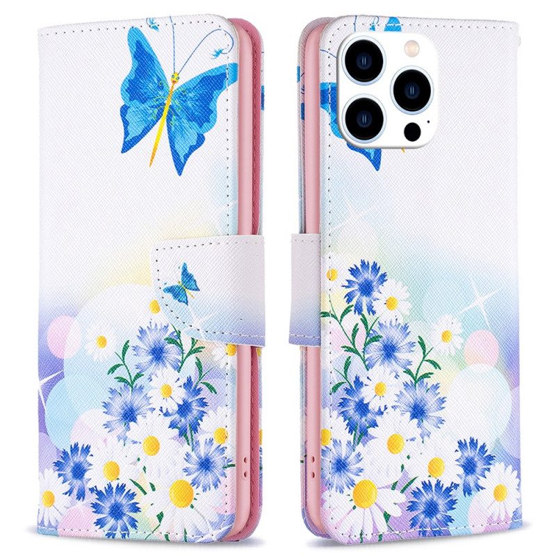 Leren Hoesje iPhone 16 Pro Aquarelvlinders