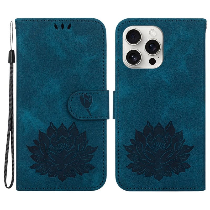 Leren Hoesje iPhone 16 Pro Lotusbloem Bescherming Hoesje