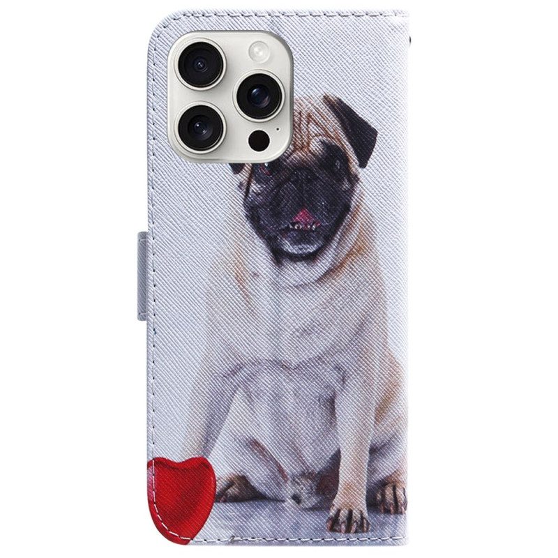 Leren Hoesje iPhone 16 Pro Mopshond Bescherming Hoesje