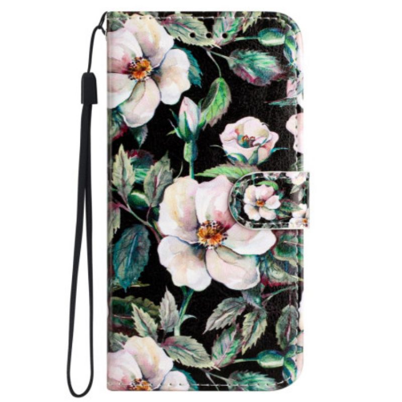 Leren Hoesje iPhone 16 Pro Strap Magnolia's Bescherming Hoesje