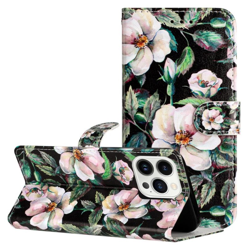 Leren Hoesje iPhone 16 Pro Strap Magnolia's Bescherming Hoesje