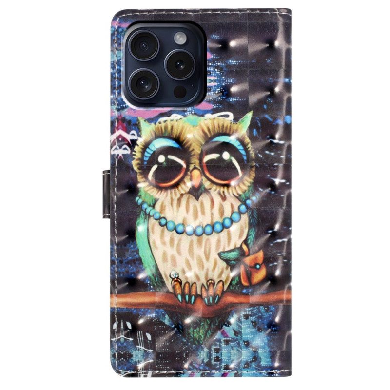 Leren Hoesje iPhone 16 Pro String Uil Bescherming Hoesje