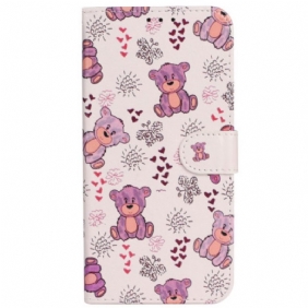 Leren Hoesje iPhone 16 Pro Teddybeerpatroon Met Riempje Bescherming Hoesje