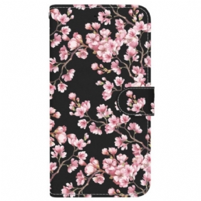 Leren Hoesje iPhone 16 Pro Vastgebonden Pruimenbloesems Bescherming Hoesje