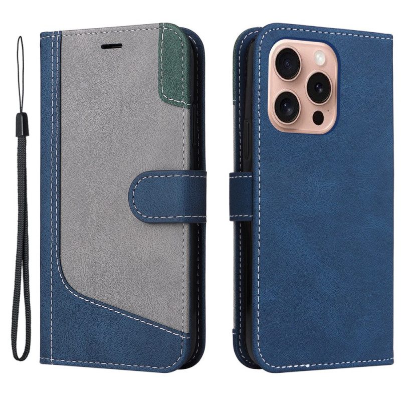 Leren Hoesje Voor iPhone 16 Pro Driekleur Met Riem