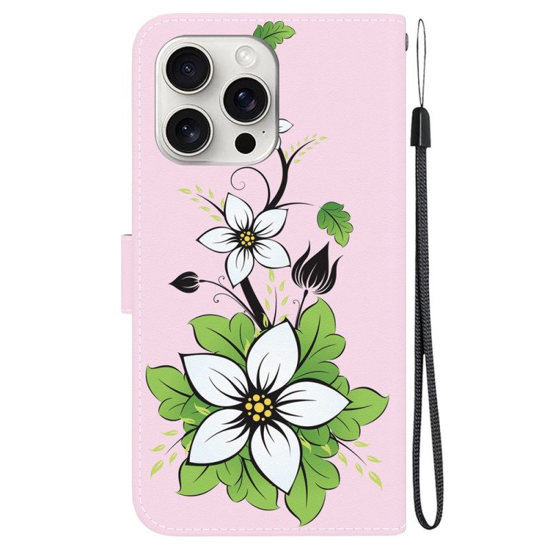 Leren Hoesje Voor iPhone 16 Pro Lelie In String