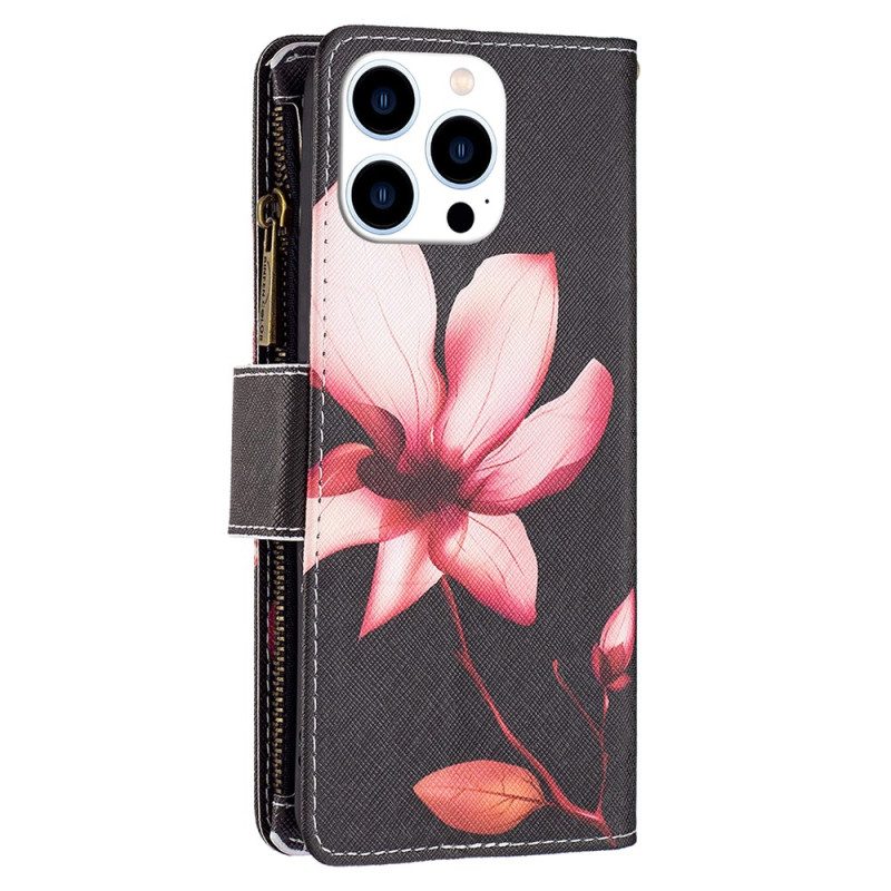 Leren Hoesje Voor iPhone 16 Pro Lotus-portemonnee